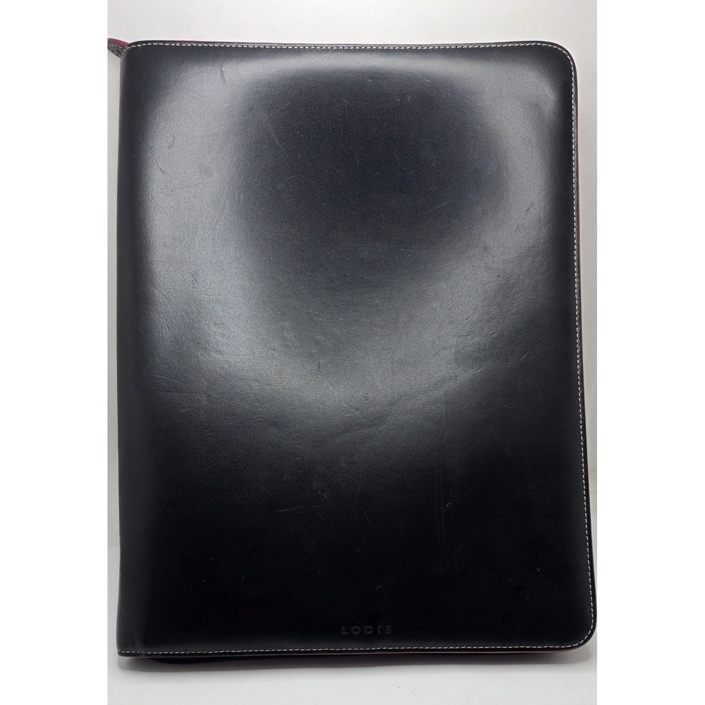 Lodis Los Angeles Black Leather Zip Around Portfolio Organizer Business Folder